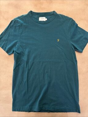 😎 Farah Men's Teal Short-Sleeve Crew T-Shirt with Yellow Logo